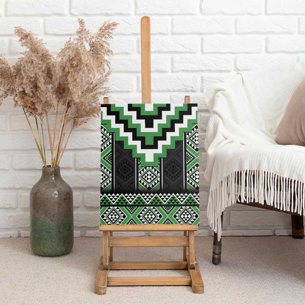 Green Taniko Pattern Aotearoa Canvas Wall Art Niho Taniwha Mix Poutama