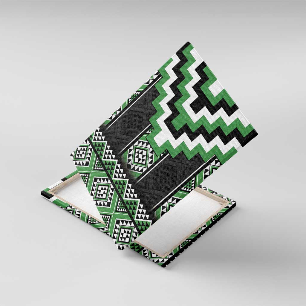 Green Taniko Pattern Aotearoa Canvas Wall Art Niho Taniwha Mix Poutama