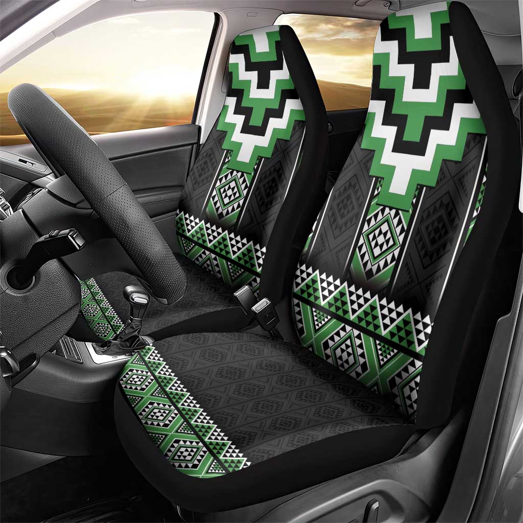 Green Taniko Pattern Aotearoa Car Seat Cover Niho Taniwha Mix Poutama