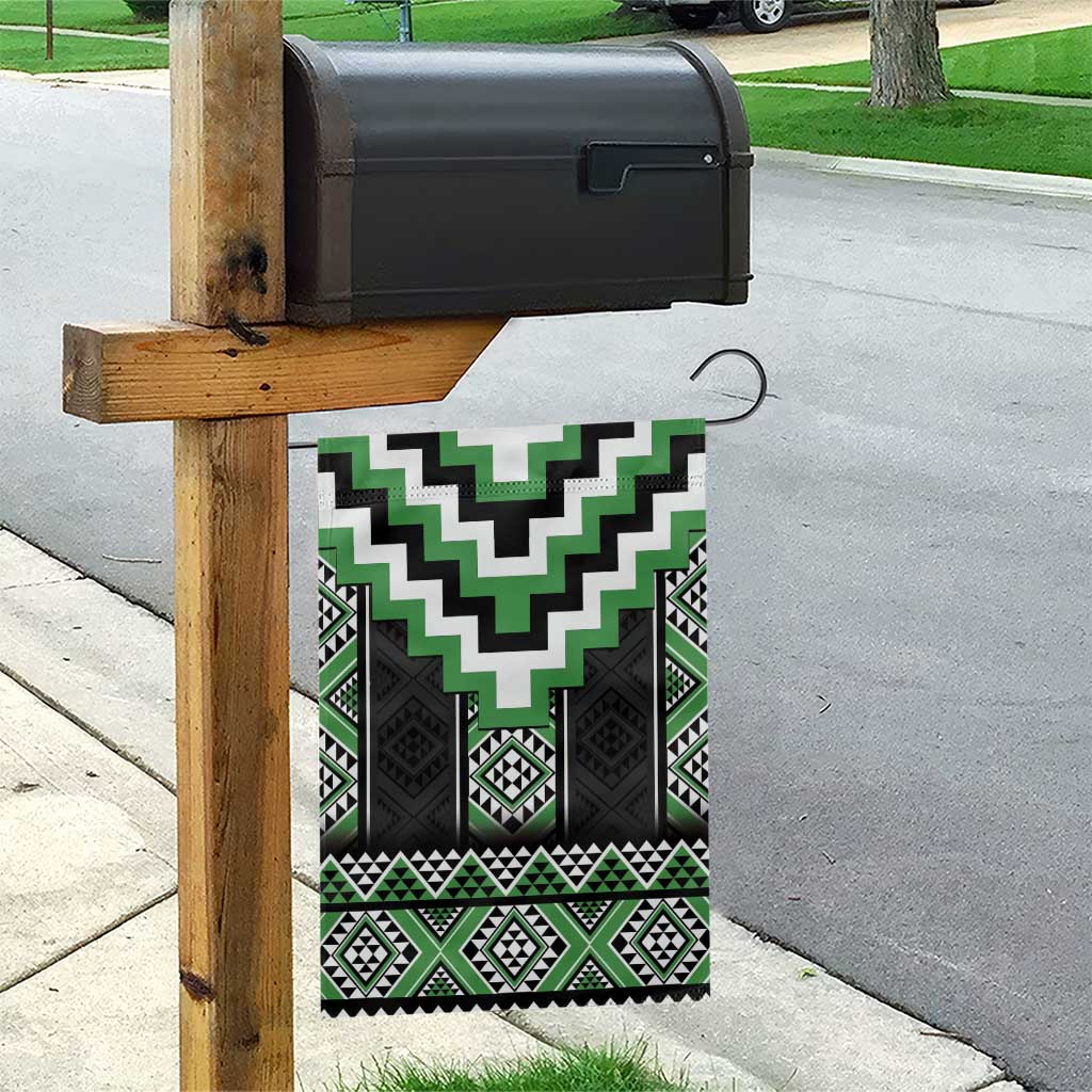Green Taniko Pattern Aotearoa Garden Flag Niho Taniwha Mix Poutama