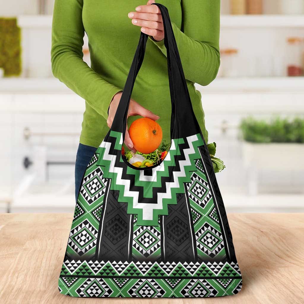 Green Taniko Pattern Aotearoa Grocery Bag Niho Taniwha Mix Poutama