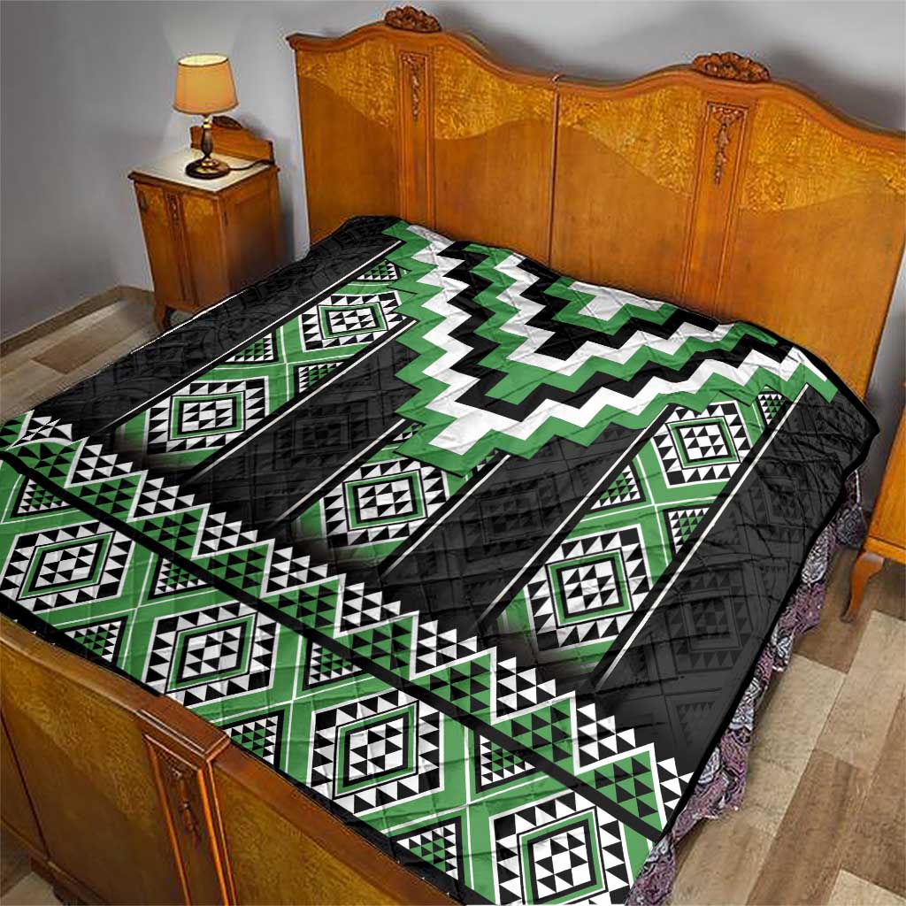 Green Taniko Pattern Aotearoa Quilt Niho Taniwha Mix Poutama