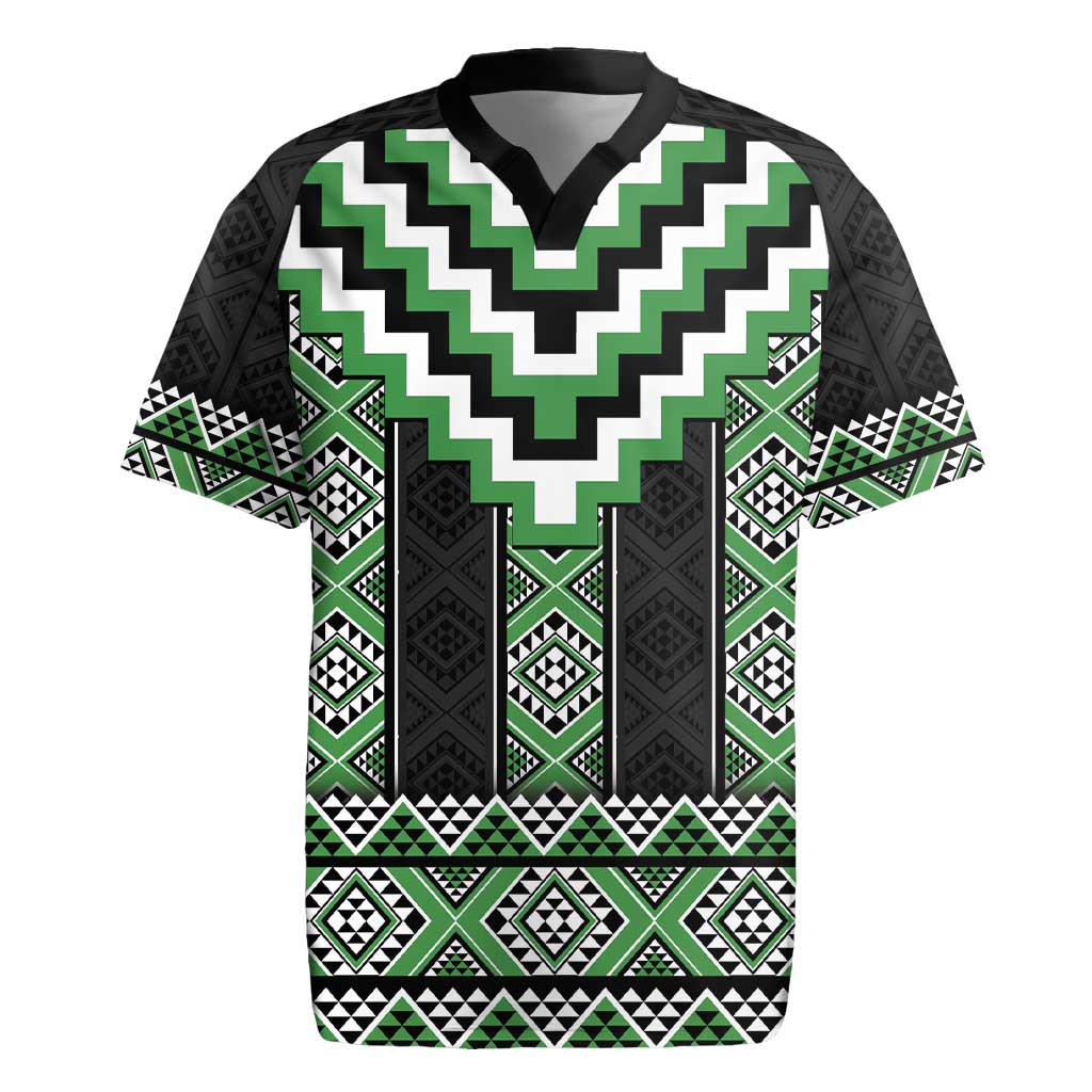 Green Taniko Pattern Aotearoa Rugby Jersey Niho Taniwha Mix Poutama LT14