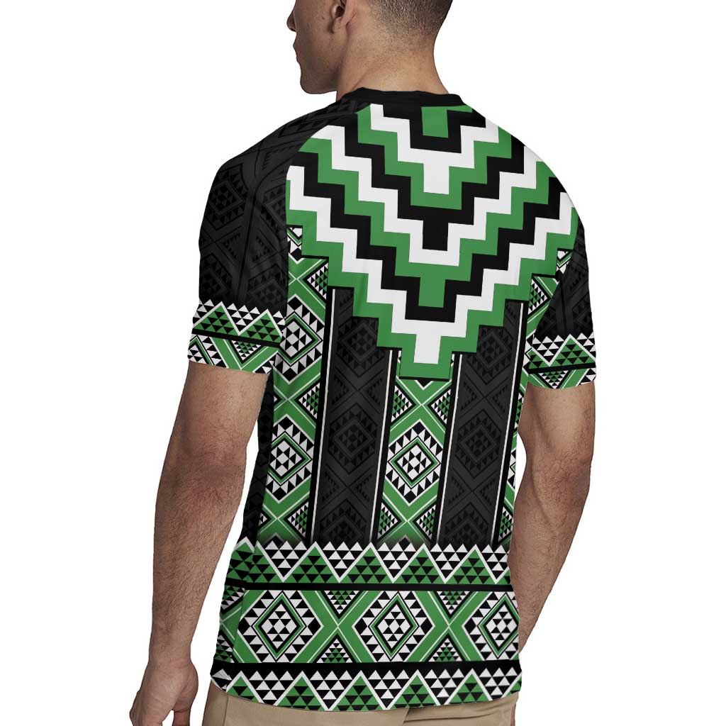 Green Taniko Pattern Aotearoa Rugby Jersey Niho Taniwha Mix Poutama LT14