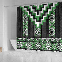 Green Taniko Pattern Aotearoa Shower Curtain Niho Taniwha Mix Poutama