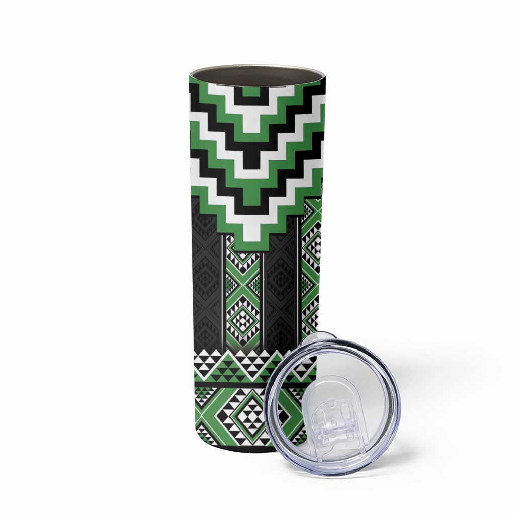 Green Taniko Pattern Aotearoa Skinny Tumbler Niho Taniwha Mix Poutama LT14