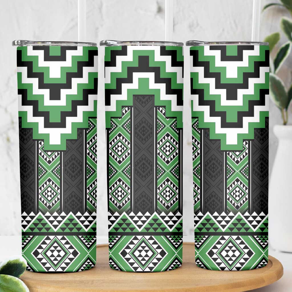 Green Taniko Pattern Aotearoa Skinny Tumbler Niho Taniwha Mix Poutama LT14