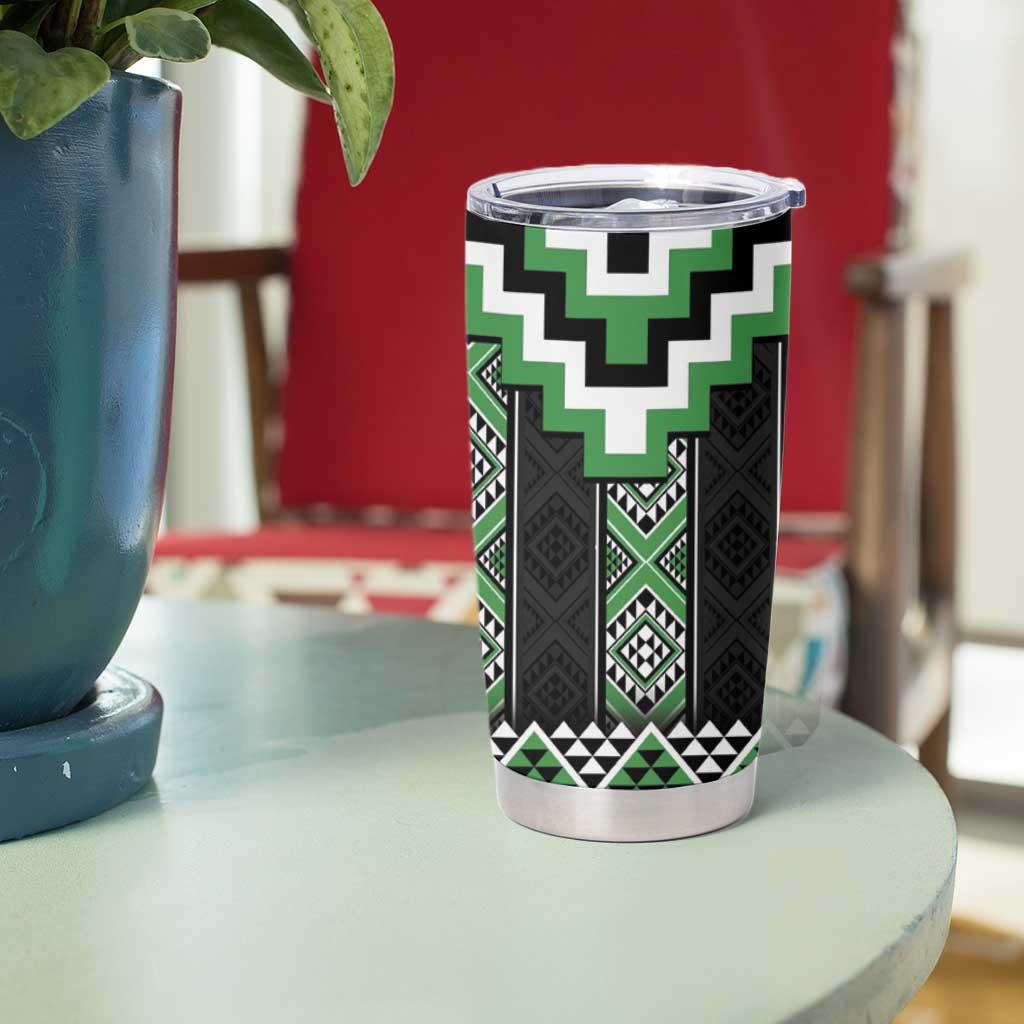 Green Taniko Pattern Aotearoa Tumbler Cup Niho Taniwha Mix Poutama LT14