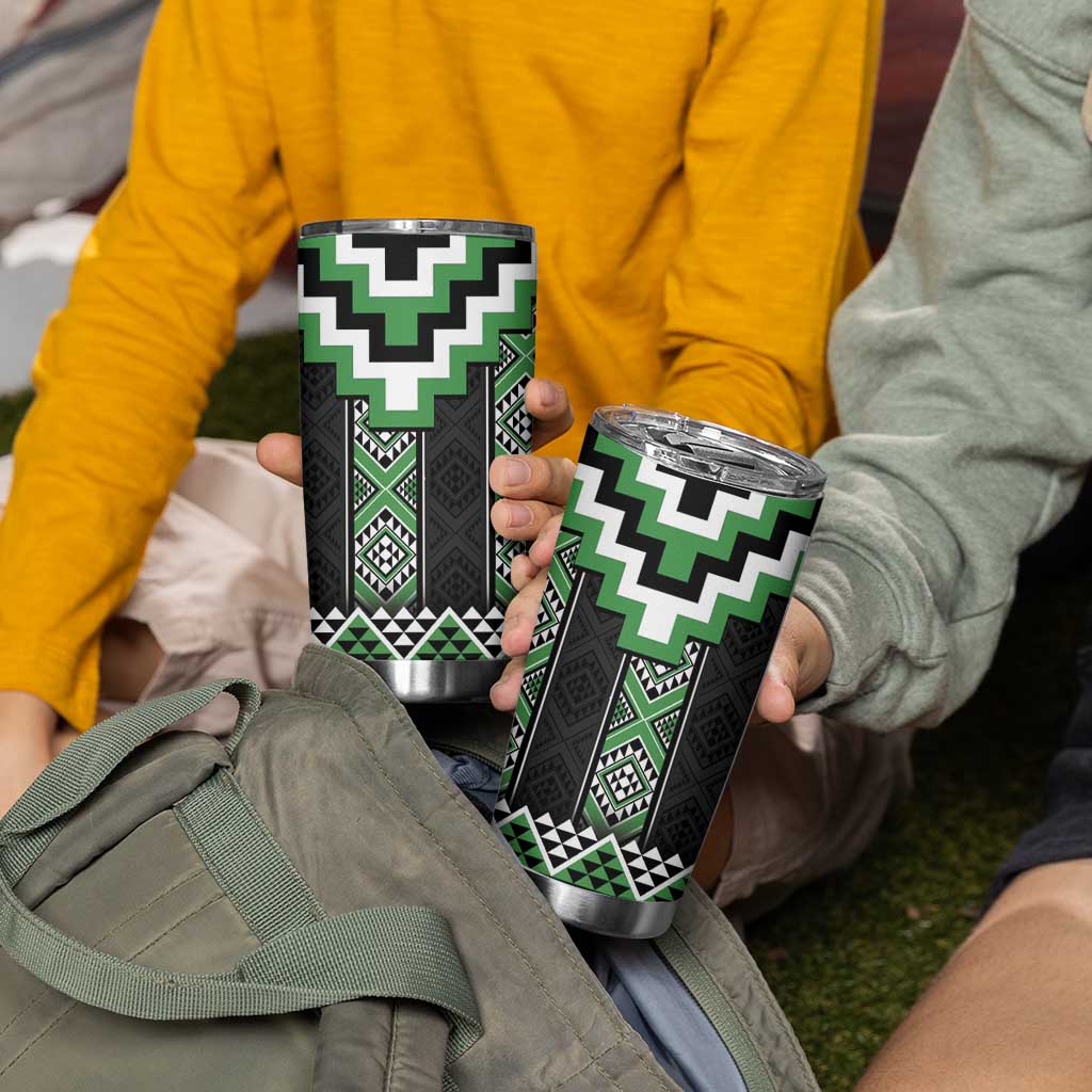 Green Taniko Pattern Aotearoa Tumbler Cup Niho Taniwha Mix Poutama LT14