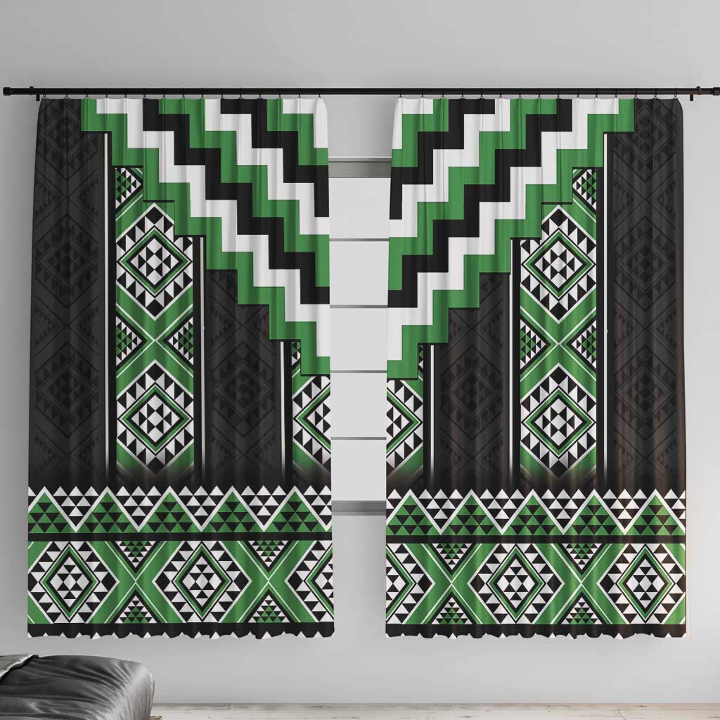 Green Taniko Pattern Aotearoa Window Curtain Niho Taniwha Mix Poutama