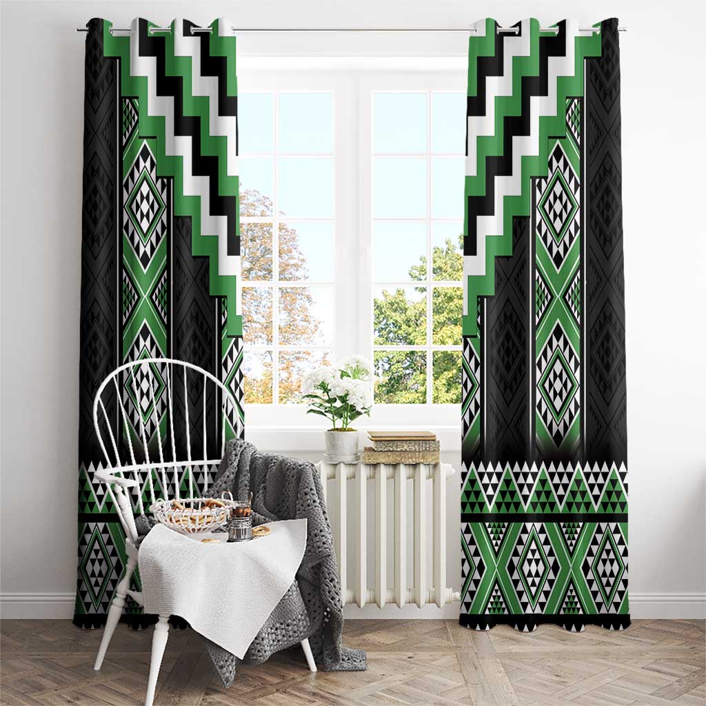 Green Taniko Pattern Aotearoa Window Curtain Niho Taniwha Mix Poutama