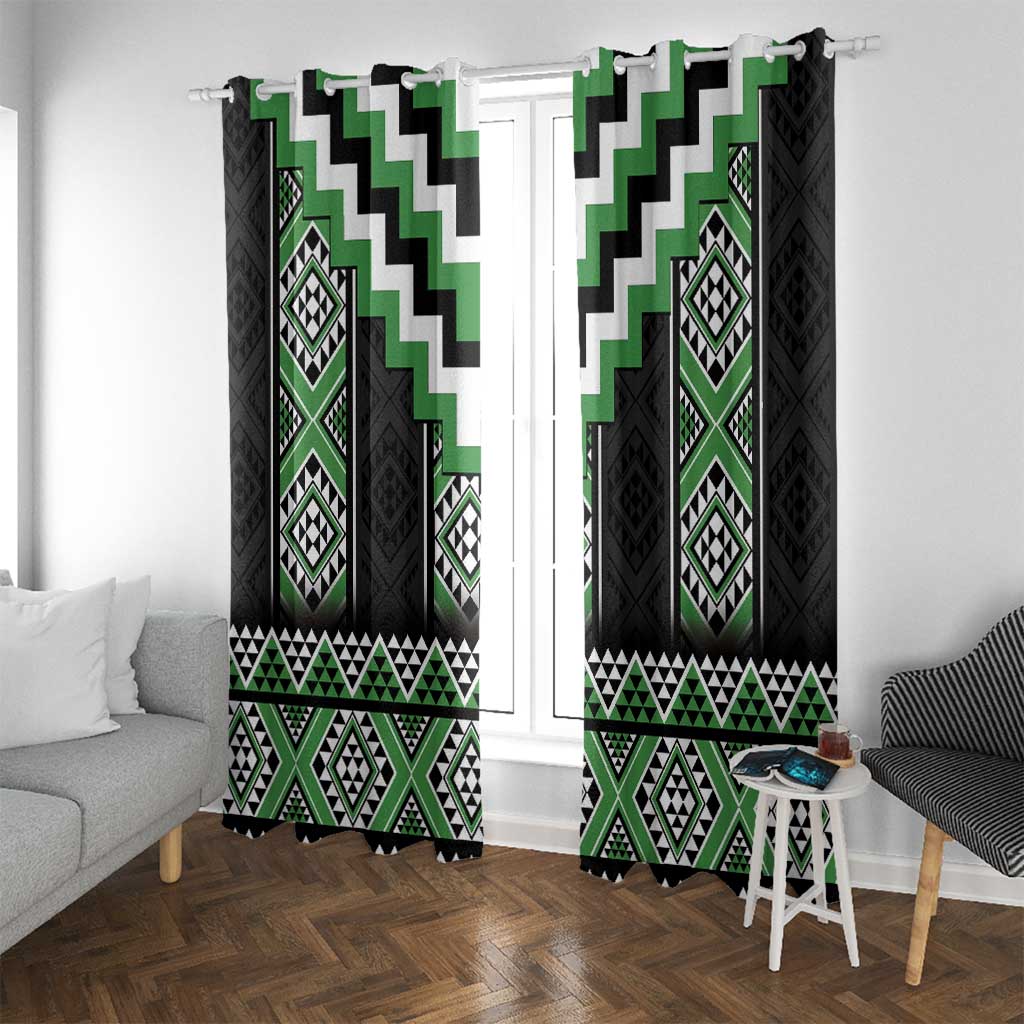 Green Taniko Pattern Aotearoa Window Curtain Niho Taniwha Mix Poutama