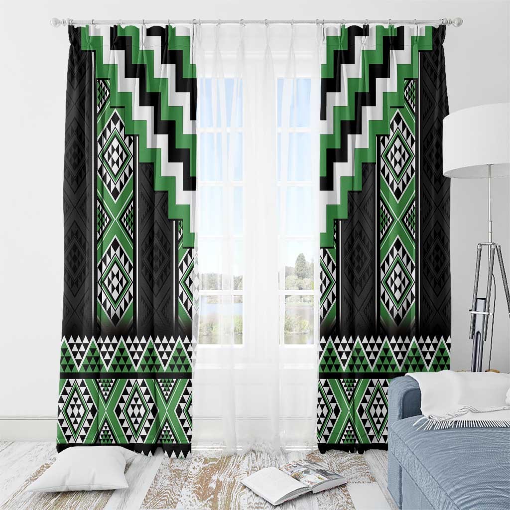 Green Taniko Pattern Aotearoa Window Curtain Niho Taniwha Mix Poutama