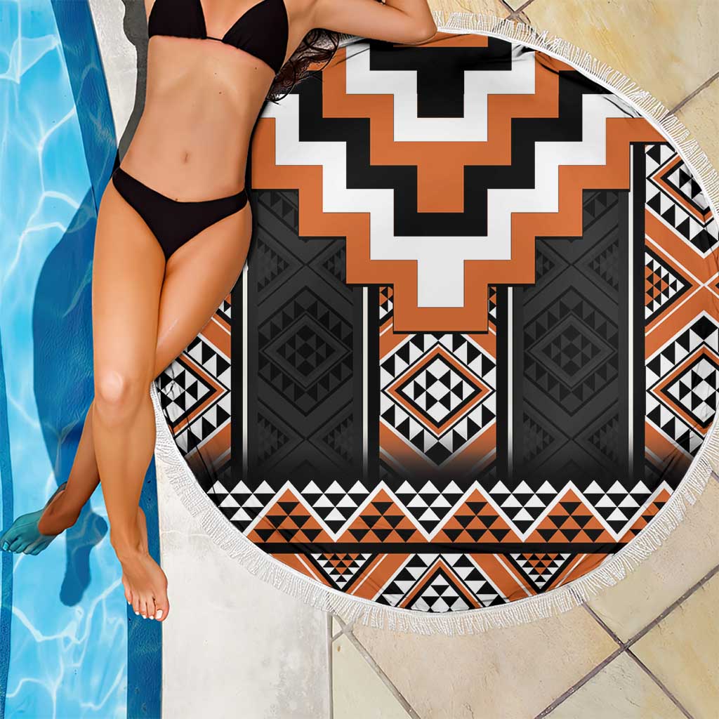 Orange Taniko Pattern Aotearoa Beach Blanket Niho Taniwha Mix Poutama