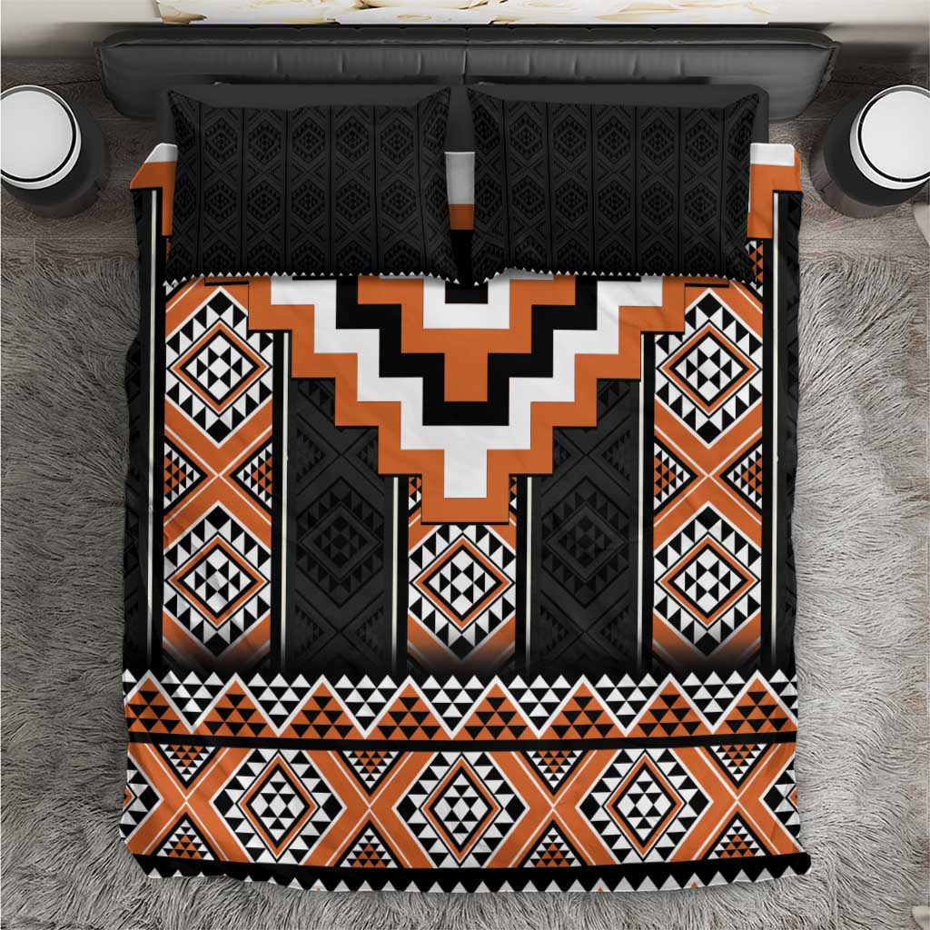 Orange Taniko Pattern Aotearoa Bedding Set Niho Taniwha Mix Poutama