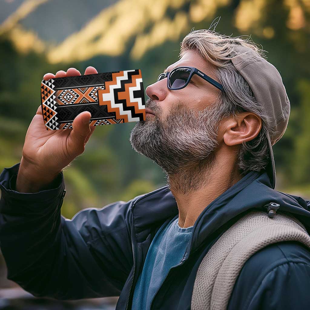 Orange Taniko Pattern Aotearoa 4 in 1 Can Cooler Tumbler Niho Taniwha Mix Poutama LT14