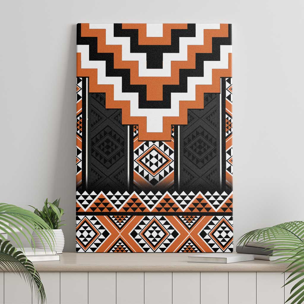 Orange Taniko Pattern Aotearoa Canvas Wall Art Niho Taniwha Mix Poutama