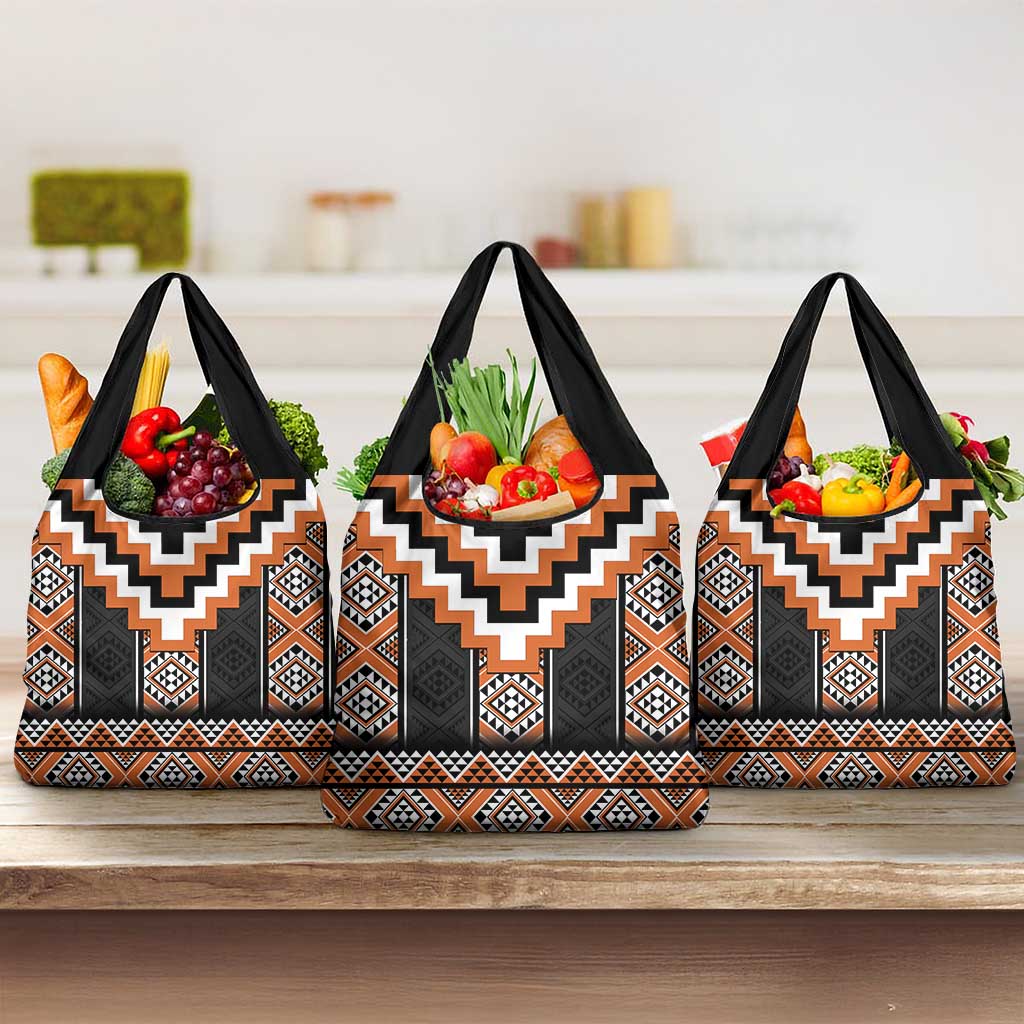 Orange Taniko Pattern Aotearoa Grocery Bag Niho Taniwha Mix Poutama