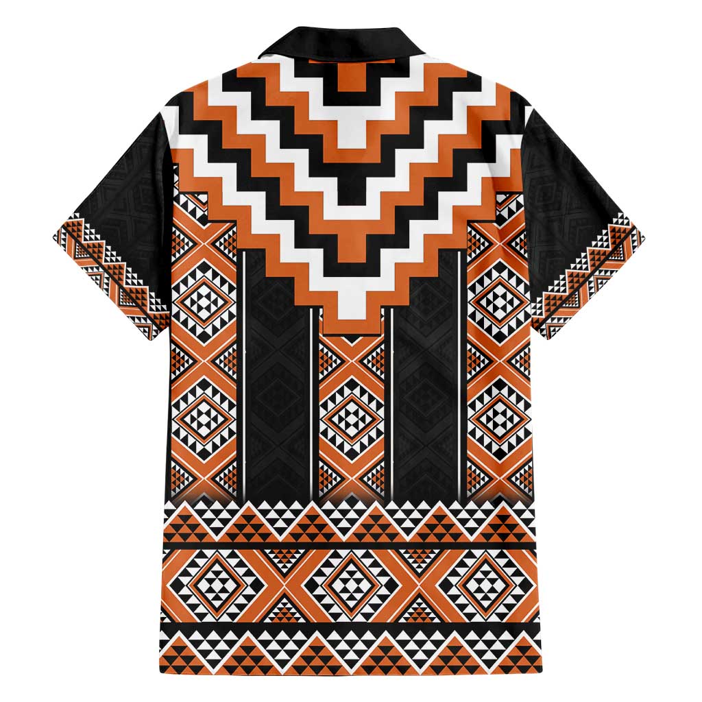 Orange Taniko Pattern Aotearoa Hawaiian Shirt Niho Taniwha Mix Poutama LT14
