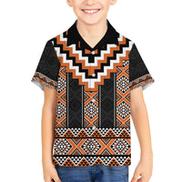 Orange Taniko Pattern Aotearoa Kid Hawaiian Shirt Niho Taniwha Mix Poutama LT14