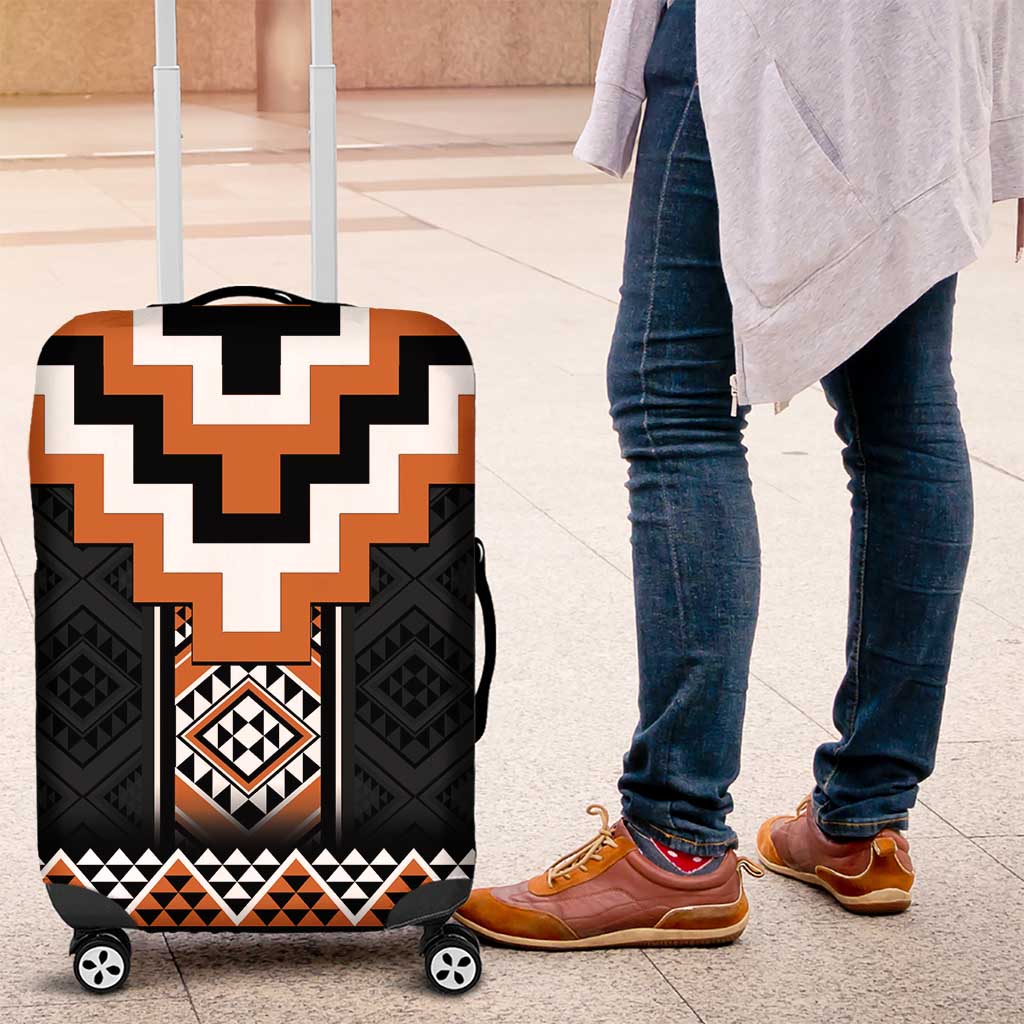 Orange Taniko Pattern Aotearoa Luggage Cover Niho Taniwha Mix Poutama