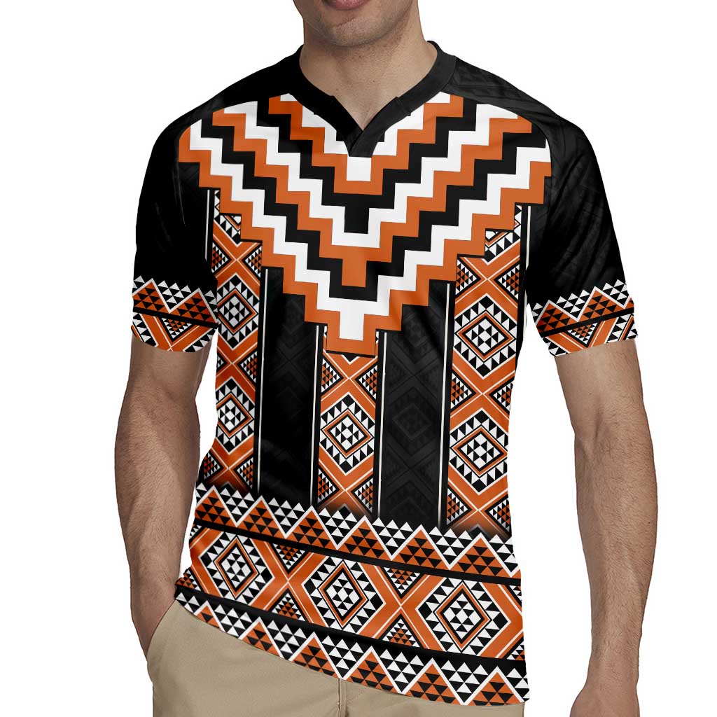 Orange Taniko Pattern Aotearoa Rugby Jersey Niho Taniwha Mix Poutama LT14