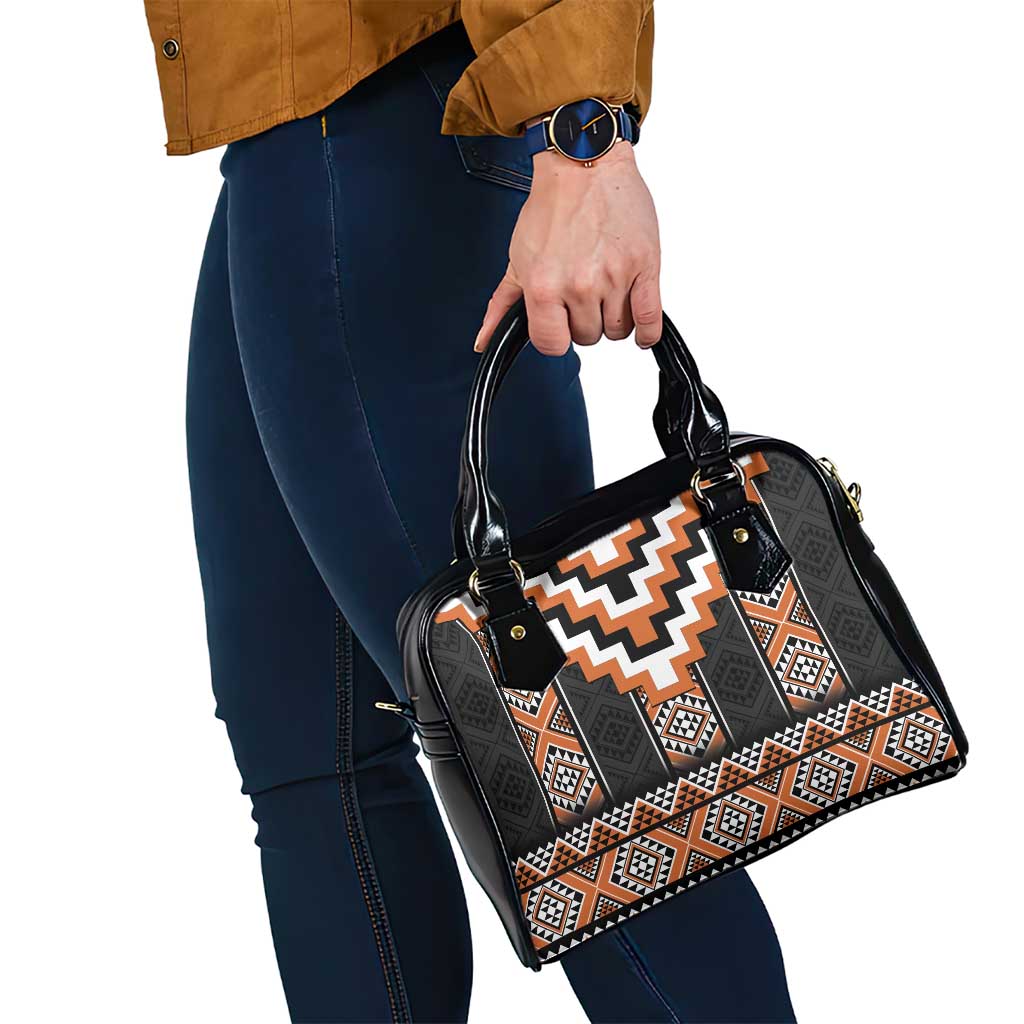 Orange Taniko Pattern Aotearoa Shoulder Handbag Niho Taniwha Mix Poutama