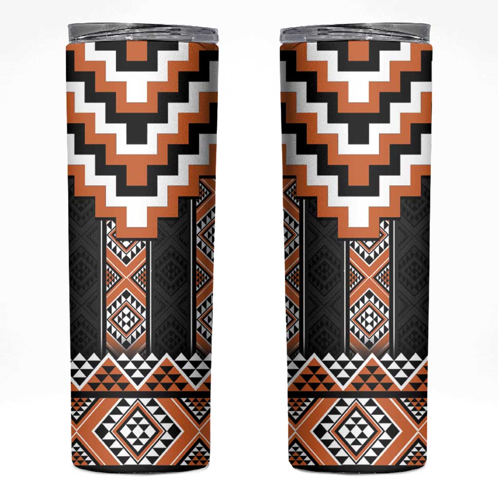Orange Taniko Pattern Aotearoa Skinny Tumbler Niho Taniwha Mix Poutama LT14