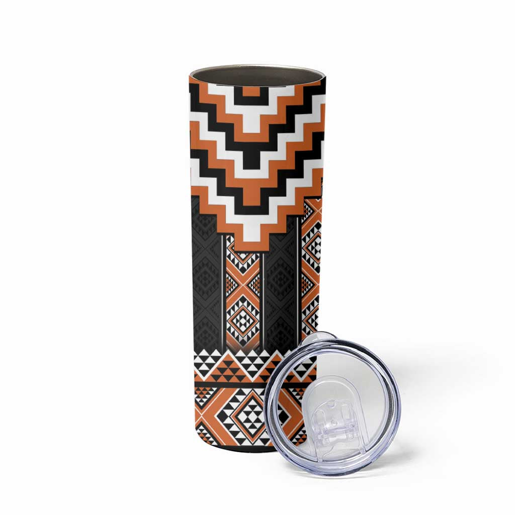 Orange Taniko Pattern Aotearoa Skinny Tumbler Niho Taniwha Mix Poutama LT14