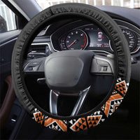 Orange Taniko Pattern Aotearoa Steering Wheel Cover Niho Taniwha Mix Poutama