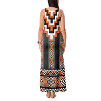 Orange Taniko Pattern Aotearoa Tank Maxi Dress Niho Taniwha Mix Poutama LT14