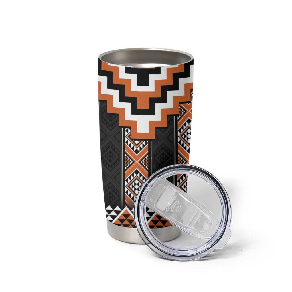 Orange Taniko Pattern Aotearoa Tumbler Cup Niho Taniwha Mix Poutama LT14