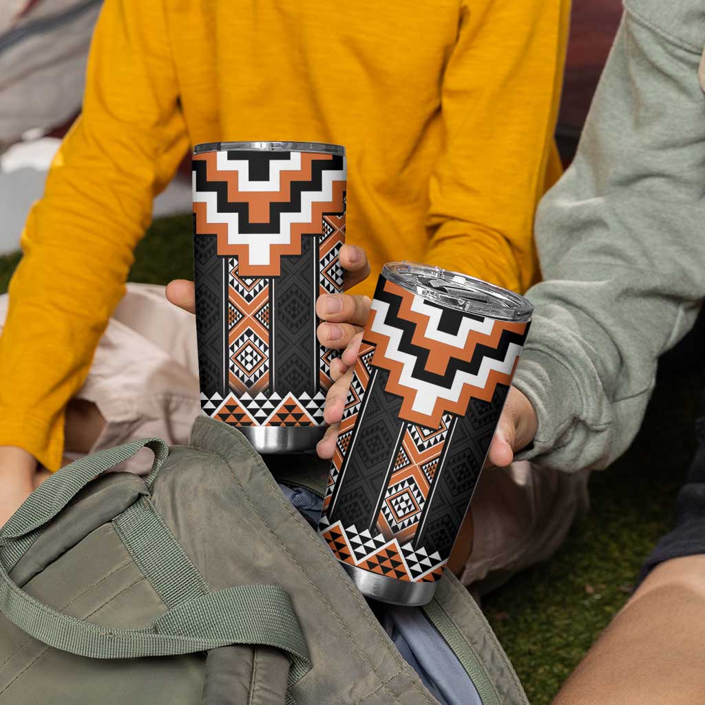 Orange Taniko Pattern Aotearoa Tumbler Cup Niho Taniwha Mix Poutama LT14