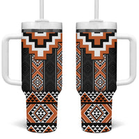 Orange Taniko Pattern Aotearoa Tumbler With Handle Niho Taniwha Mix Poutama LT14