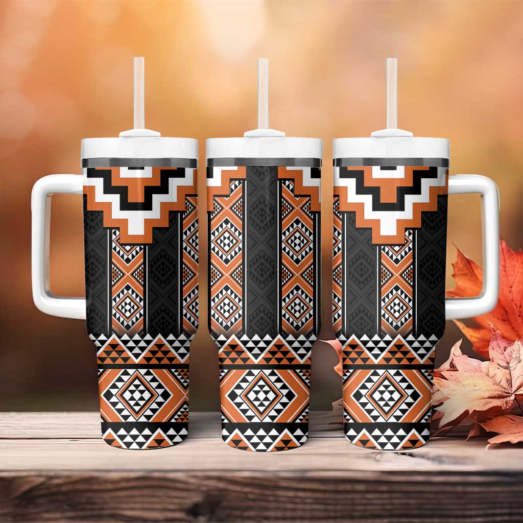 Orange Taniko Pattern Aotearoa Tumbler With Handle Niho Taniwha Mix Poutama LT14