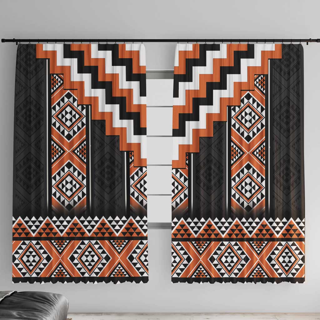Orange Taniko Pattern Aotearoa Window Curtain Niho Taniwha Mix Poutama