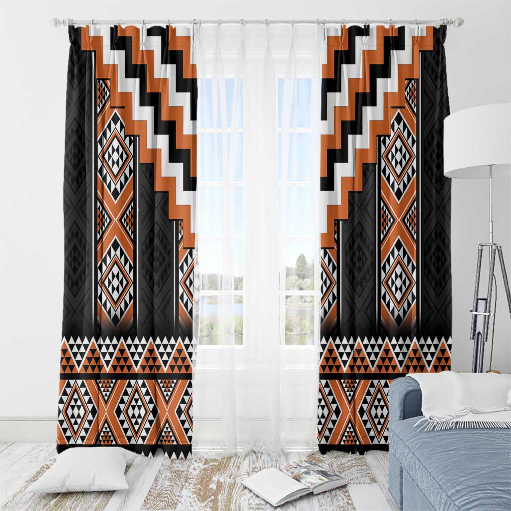 Orange Taniko Pattern Aotearoa Window Curtain Niho Taniwha Mix Poutama