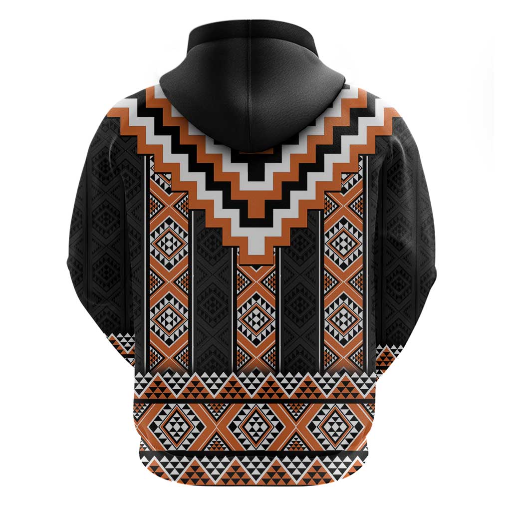 Orange Taniko Pattern Aotearoa Zip Hoodie Niho Taniwha Mix Poutama LT14