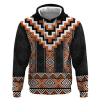Orange Taniko Pattern Aotearoa Zip Hoodie Niho Taniwha Mix Poutama LT14