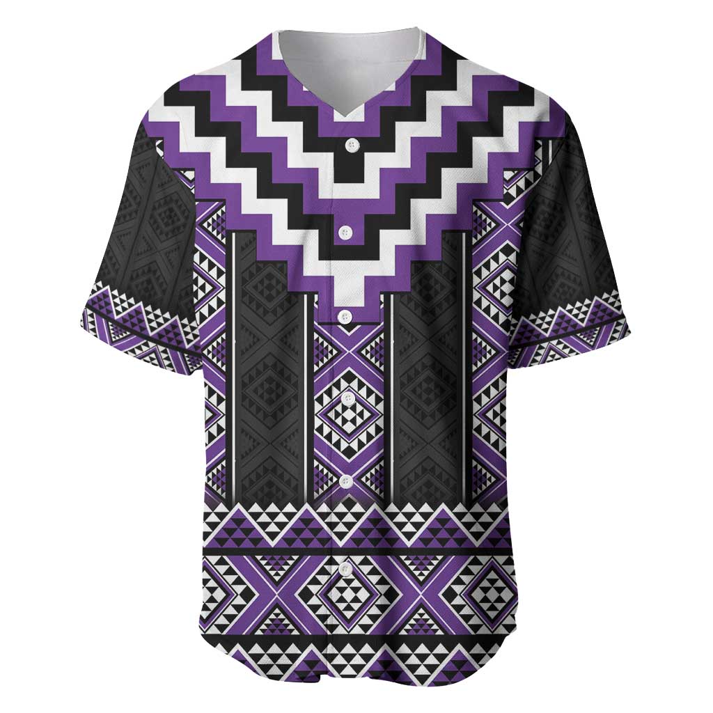 Purple Taniko Pattern Aotearoa Baseball Jersey Niho Taniwha Mix Poutama LT14 Purple - Polynesian Pride