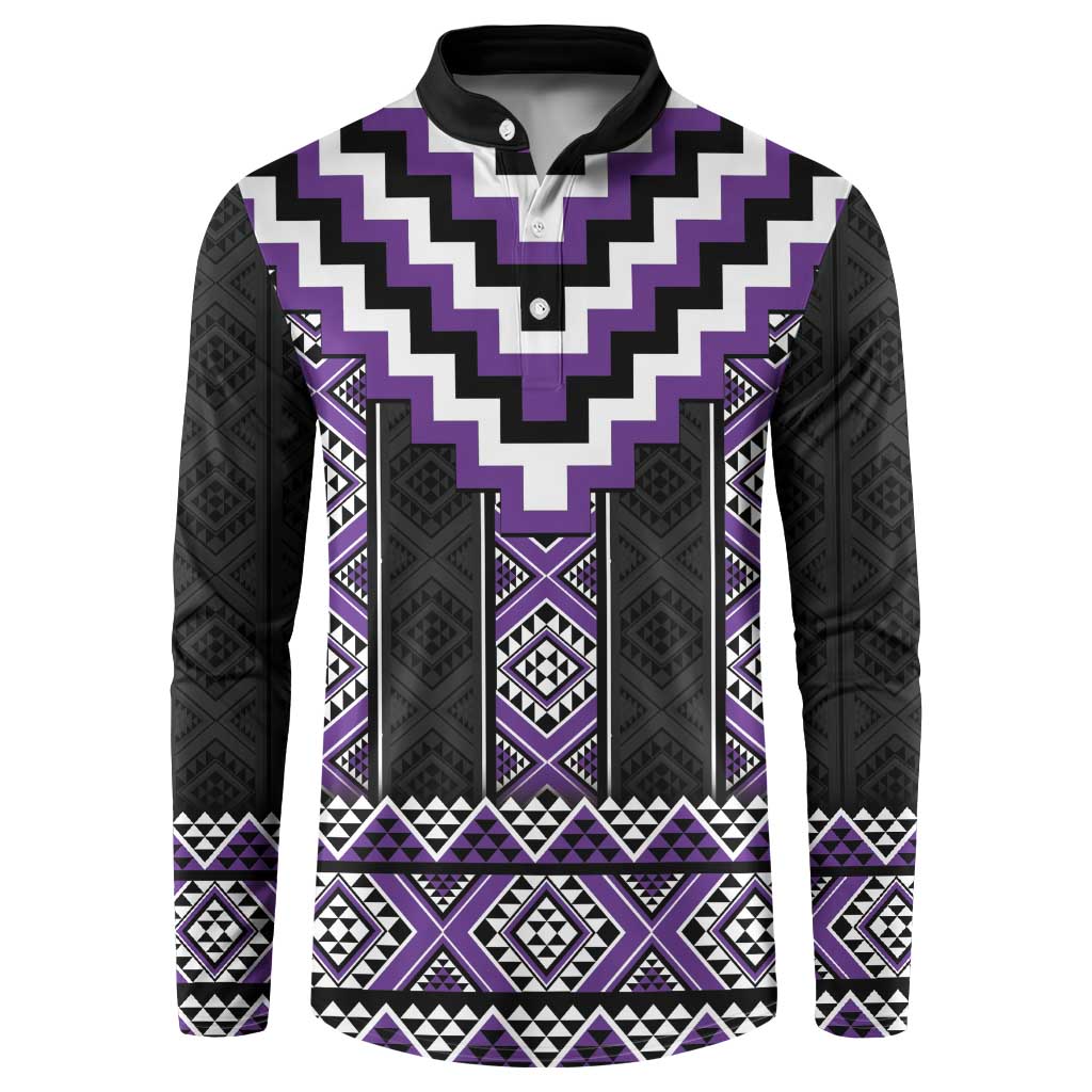 Purple Taniko Pattern Aotearoa Button Sweatshirt Niho Taniwha Mix Poutama LT14