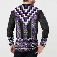 Purple Taniko Pattern Aotearoa Button Sweatshirt Niho Taniwha Mix Poutama LT14