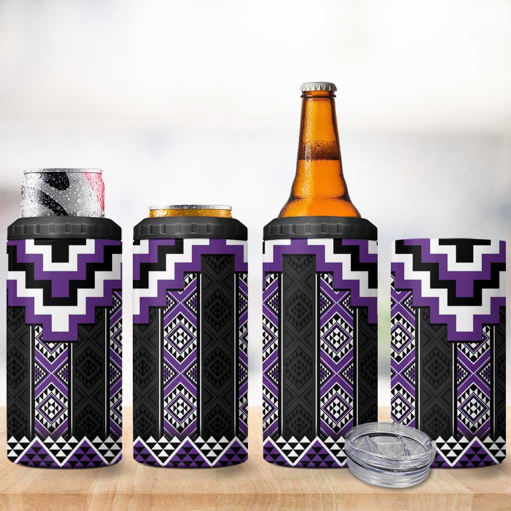 Purple Taniko Pattern Aotearoa 4 in 1 Can Cooler Tumbler Niho Taniwha Mix Poutama LT14
