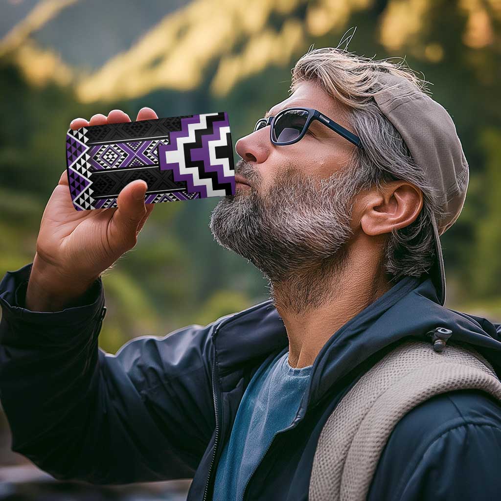 Purple Taniko Pattern Aotearoa 4 in 1 Can Cooler Tumbler Niho Taniwha Mix Poutama LT14