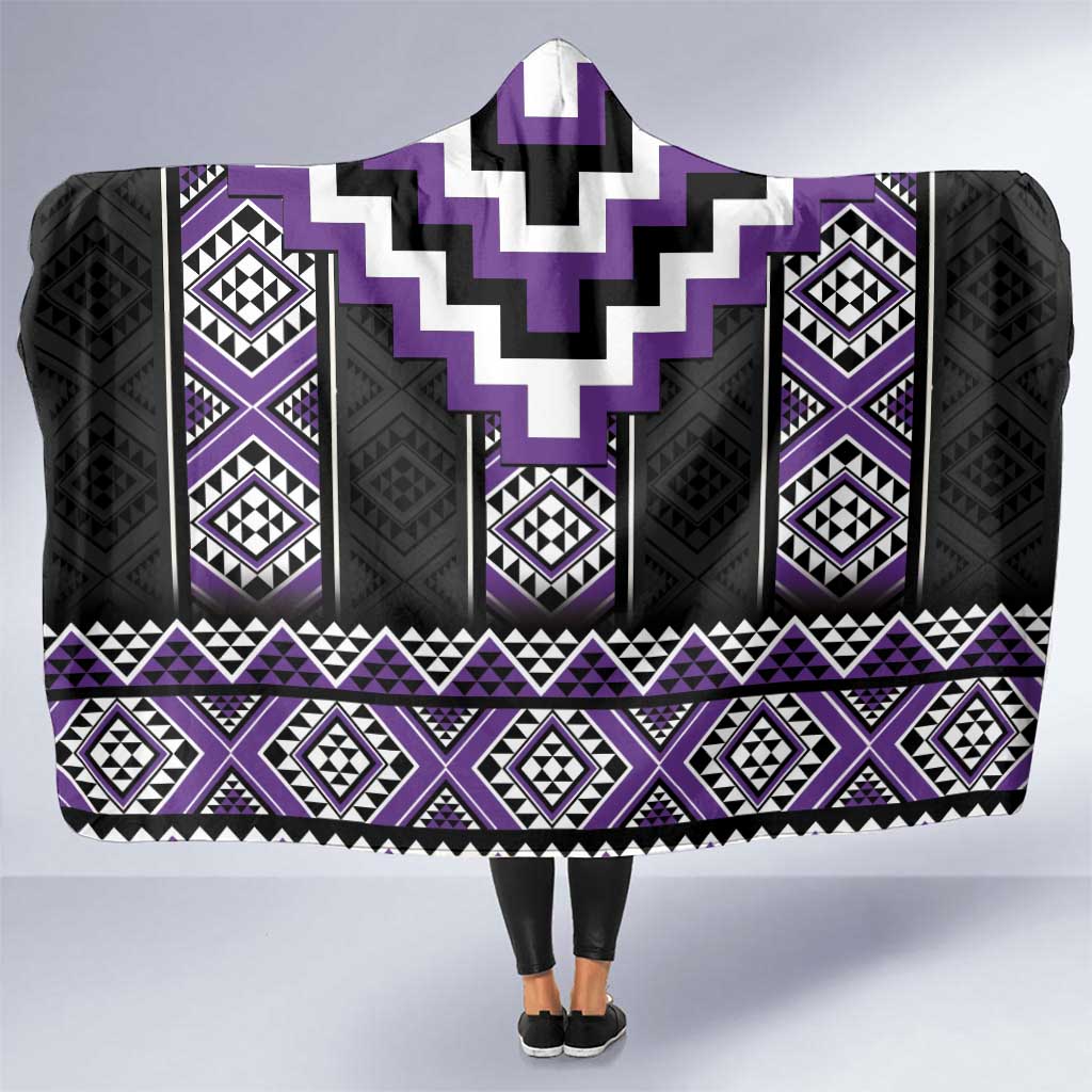 Purple Taniko Pattern Aotearoa Hooded Blanket Niho Taniwha Mix Poutama LT14 One Size Purple - Polynesian Pride