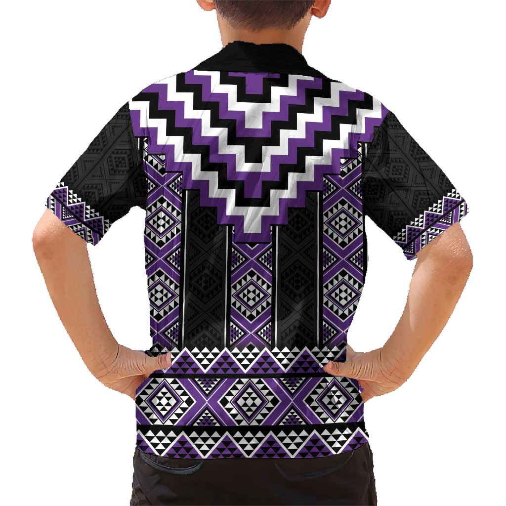 Purple Taniko Pattern Aotearoa Kid Hawaiian Shirt Niho Taniwha Mix Poutama LT14 - Polynesian Pride