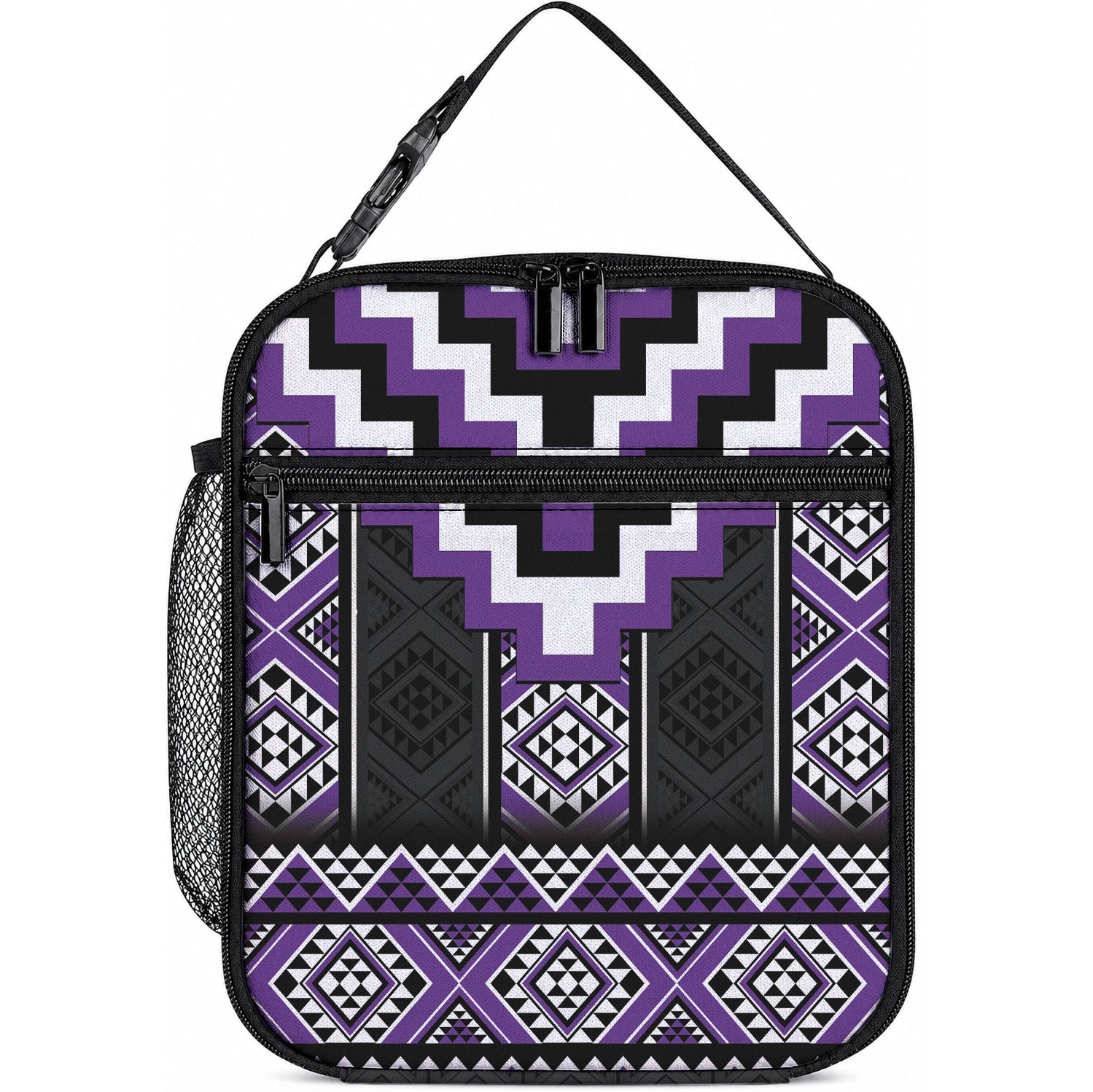 Purple Taniko Motifs Aotearoa Lunch Bag Niho Taniwha Mix Poutama LT14 10.2 × 8.3 × 4.3 inch Purple - Polynesian Pride