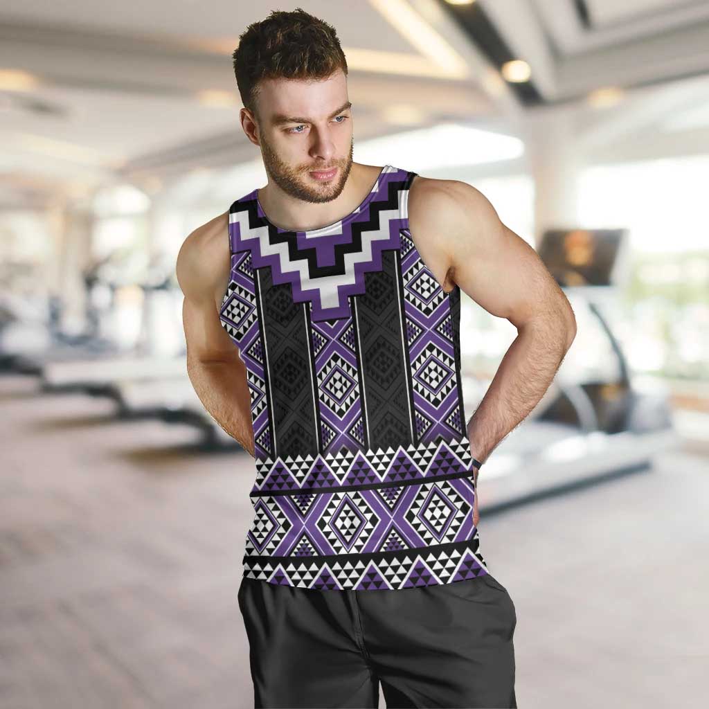 Purple Taniko Pattern Aotearoa Men Tank Top Niho Taniwha Mix Poutama LT14 Purple - Polynesian Pride
