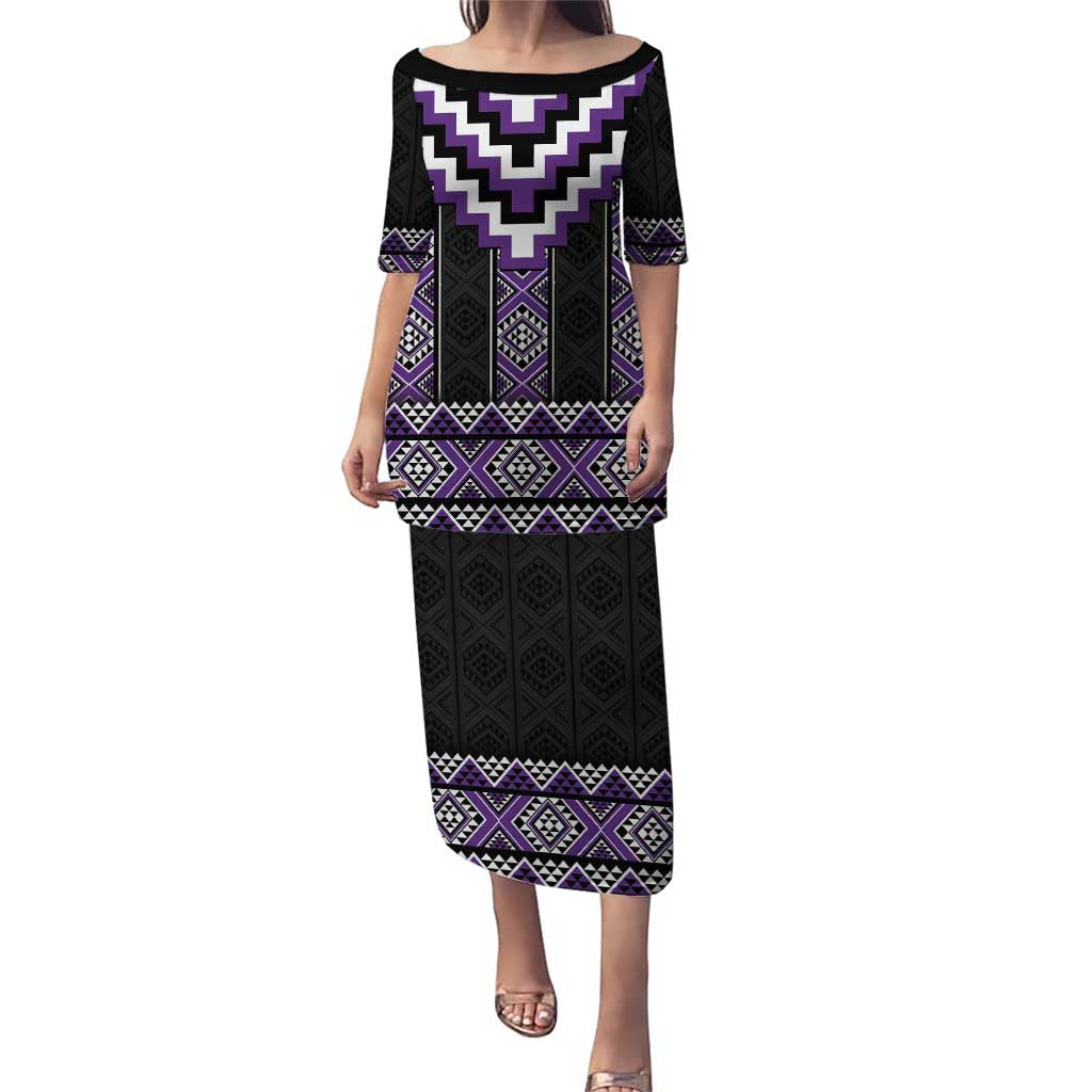 Purple Taniko Pattern Aotearoa Puletasi Niho Taniwha Mix Poutama LT14