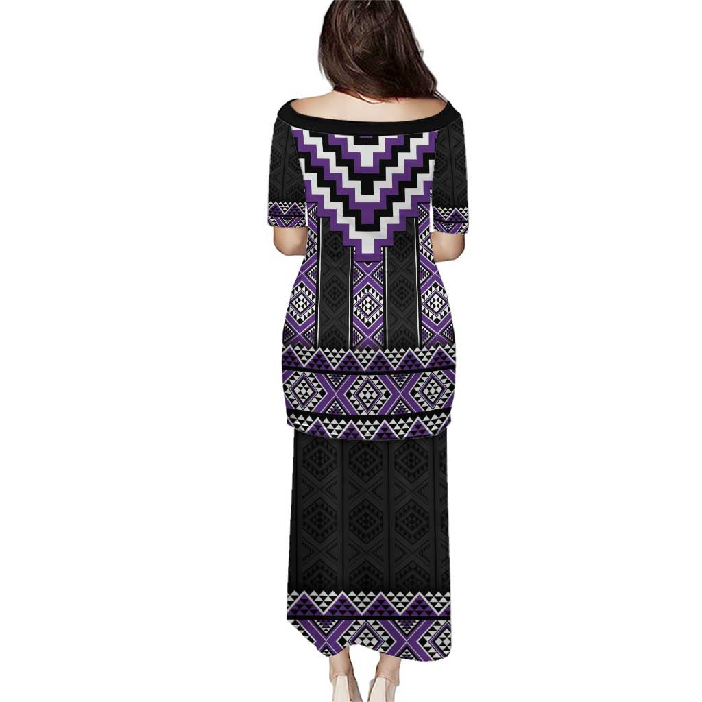 Purple Taniko Pattern Aotearoa Puletasi Niho Taniwha Mix Poutama LT14